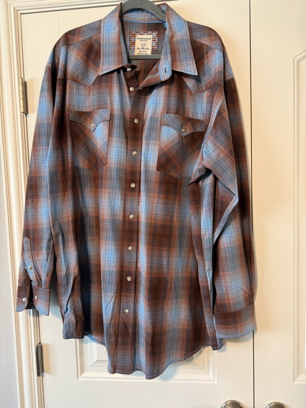 Panhandle Slim Brown & Blue Plaid Western Shirt